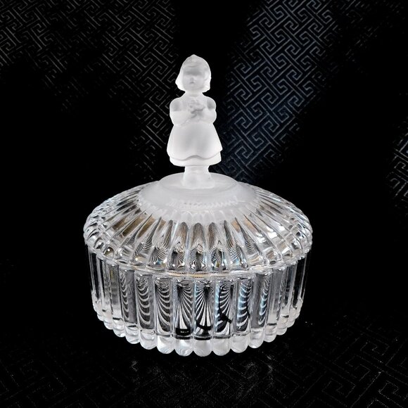 Glass Covered Trinket Powder Dish with Girl Shaped Handle - Picture 1 of 4